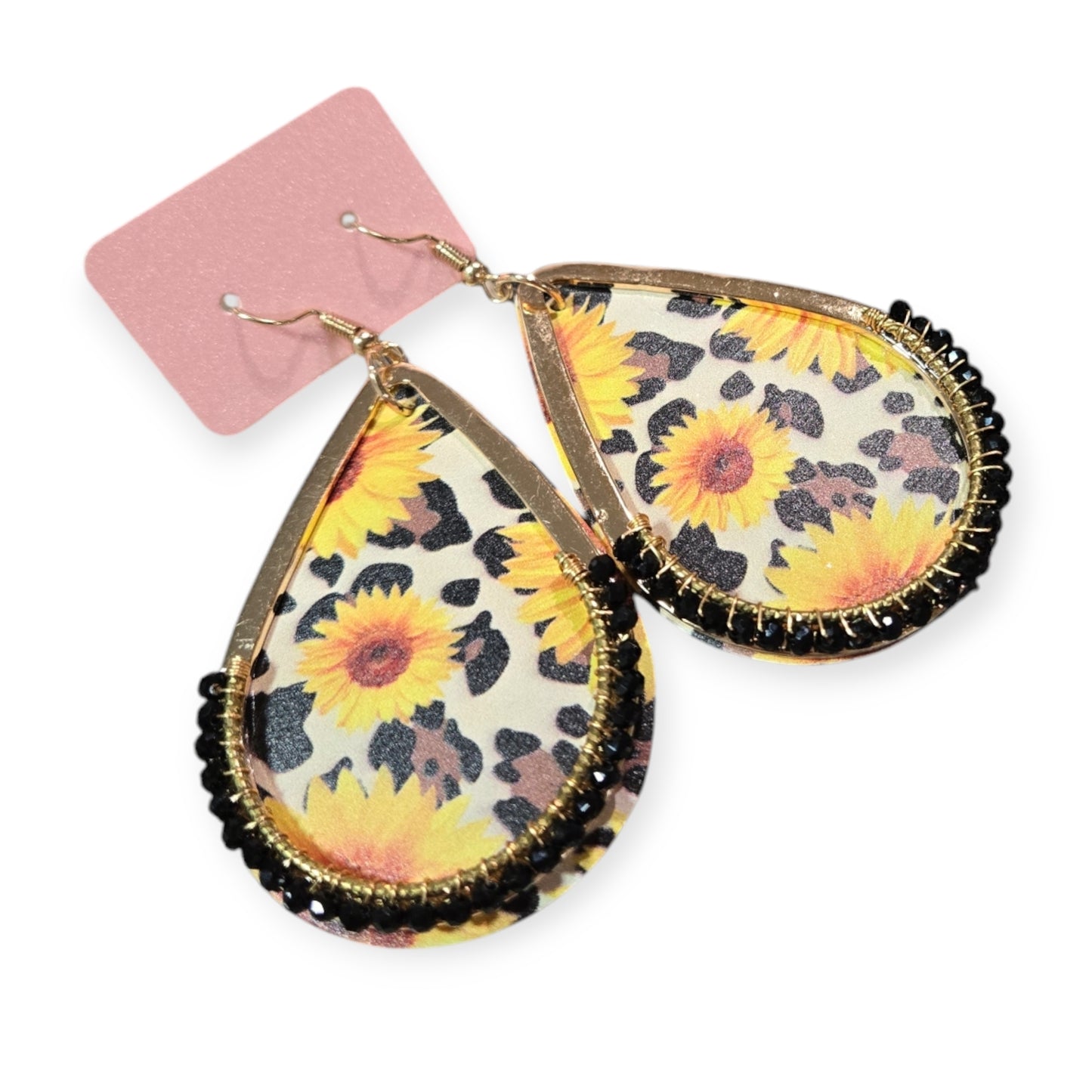 Daisy D Sunflower Leopard Teardrop Earrings