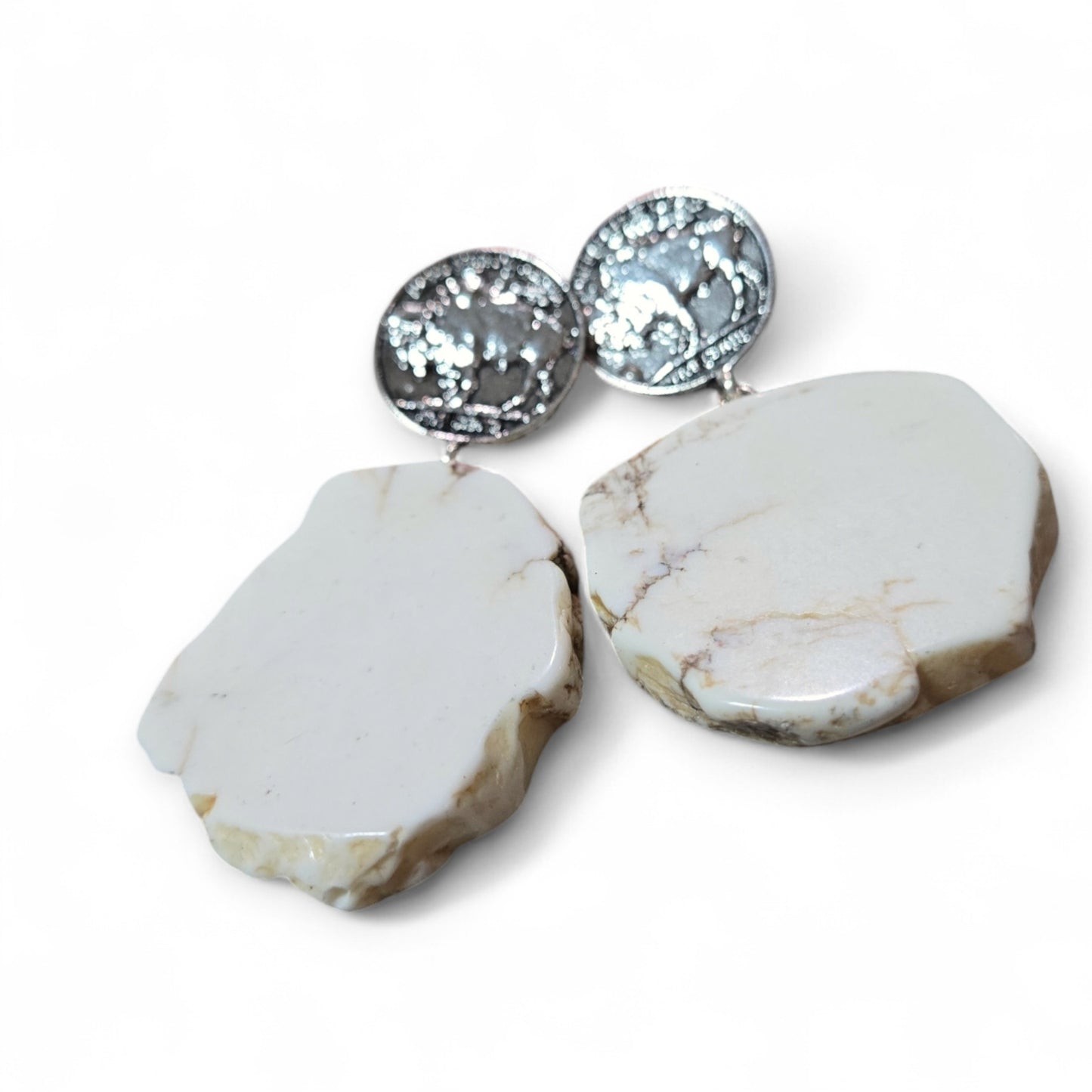 Howlite Rock Slab With Buffalo Nickel Coin Fashion Earrings