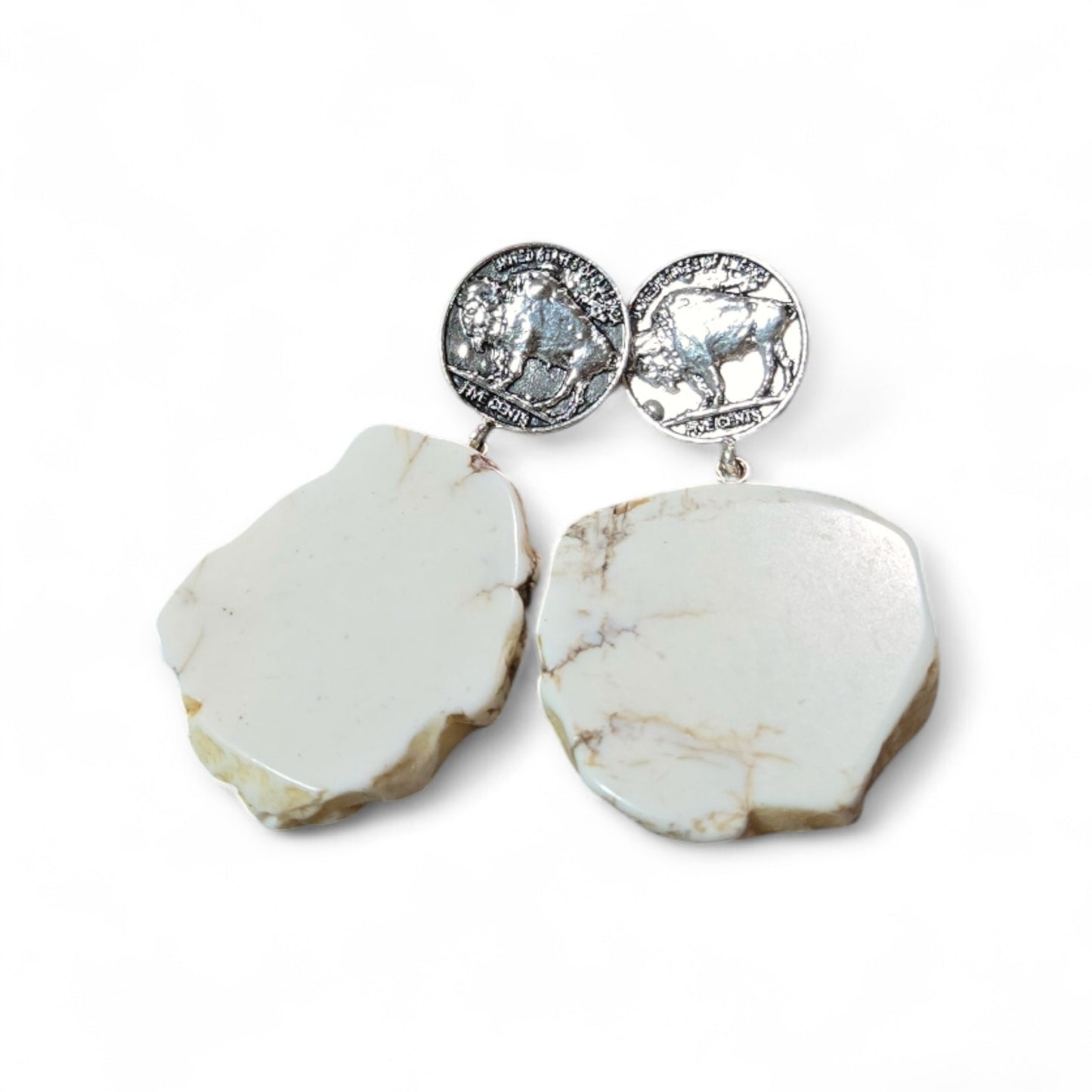 Howlite Rock Slab With Buffalo Nickel Coin Fashion Earrings