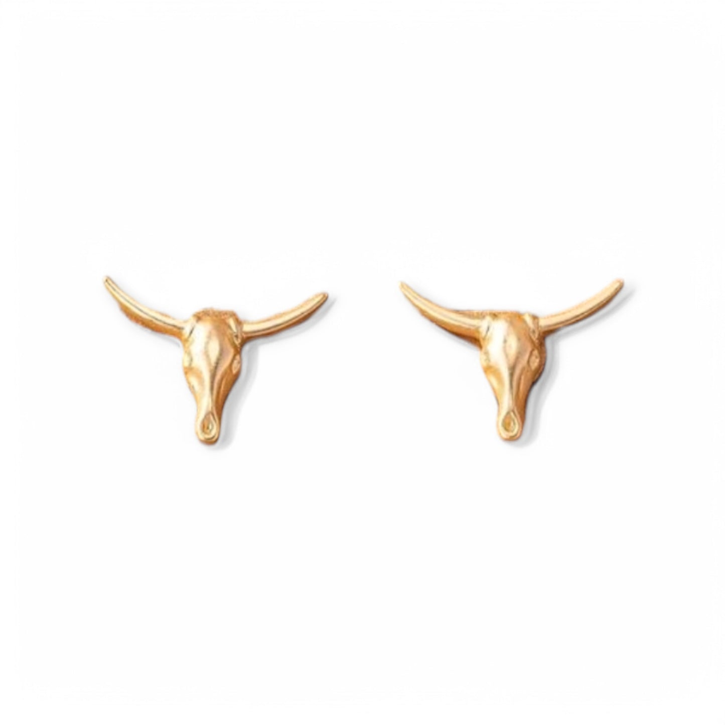 Prim And Polished Steer Head Matte Gold Stud Earrings