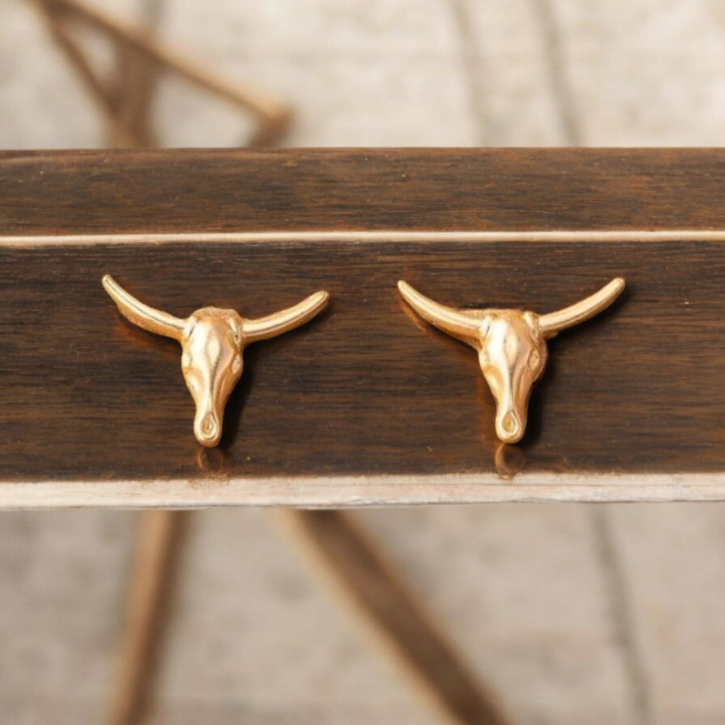 Prim And Polished Steer Head Matte Gold Stud Earrings