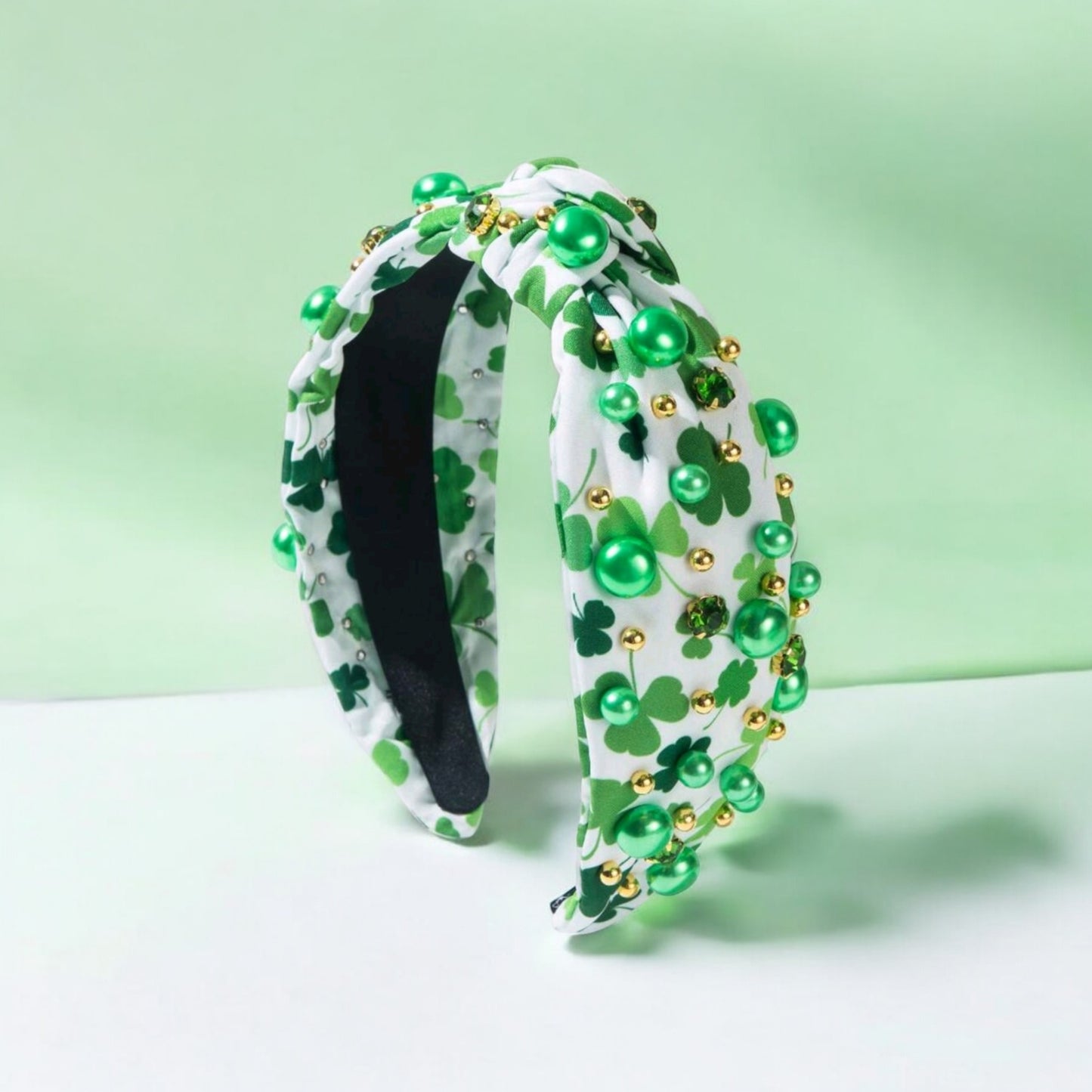 Shamrock and Bling Top Knot St Patricks Headband