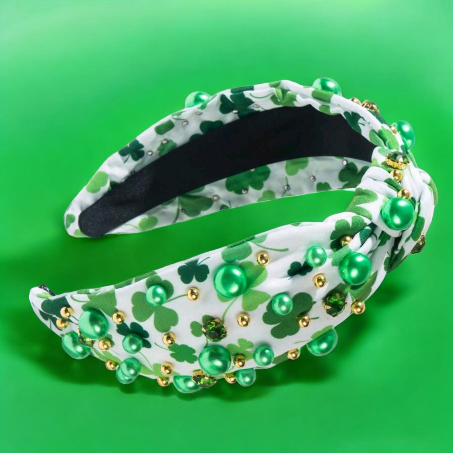 Shamrock and Bling Top Knot St Patricks Headband