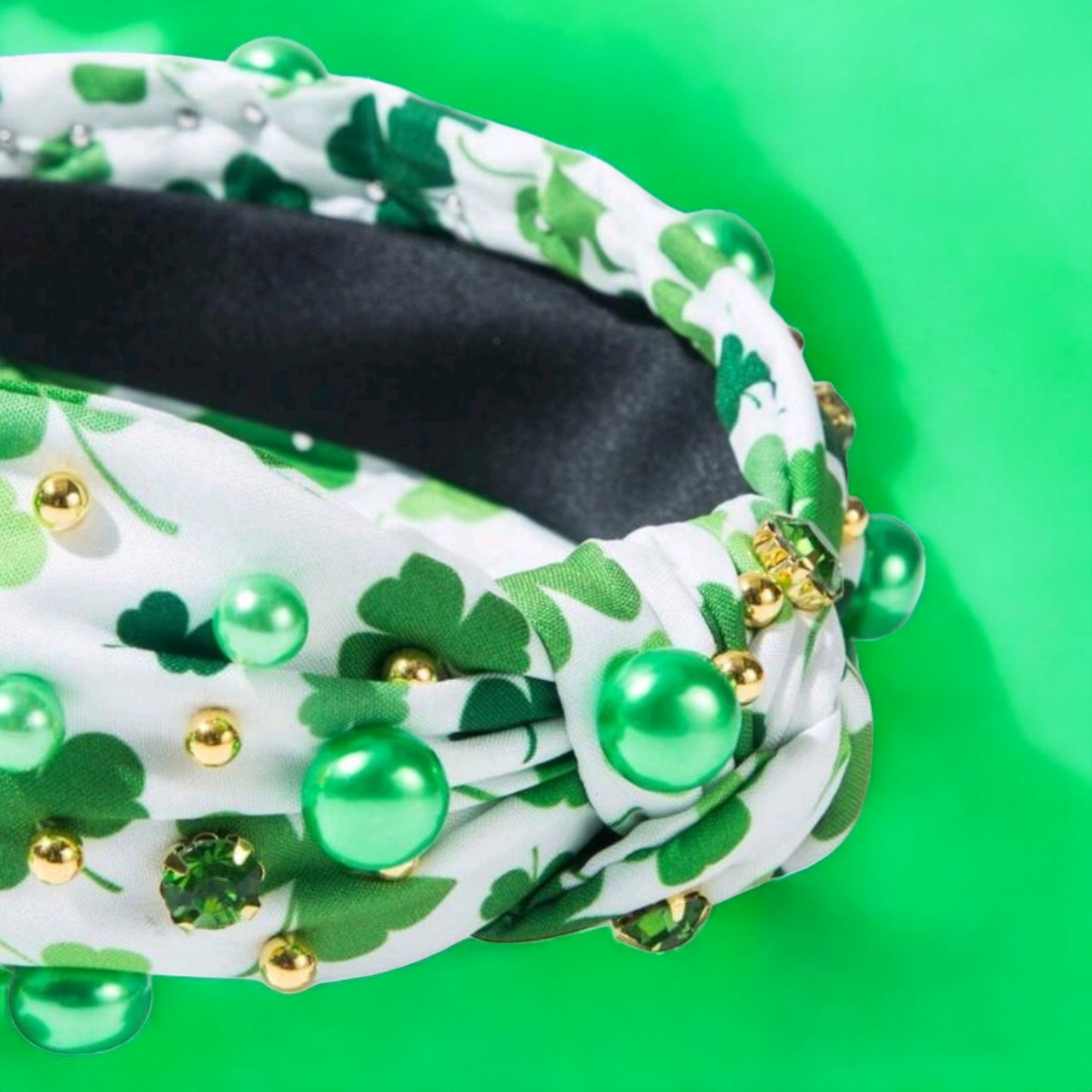 Shamrock and Bling Top Knot St Patricks Headband