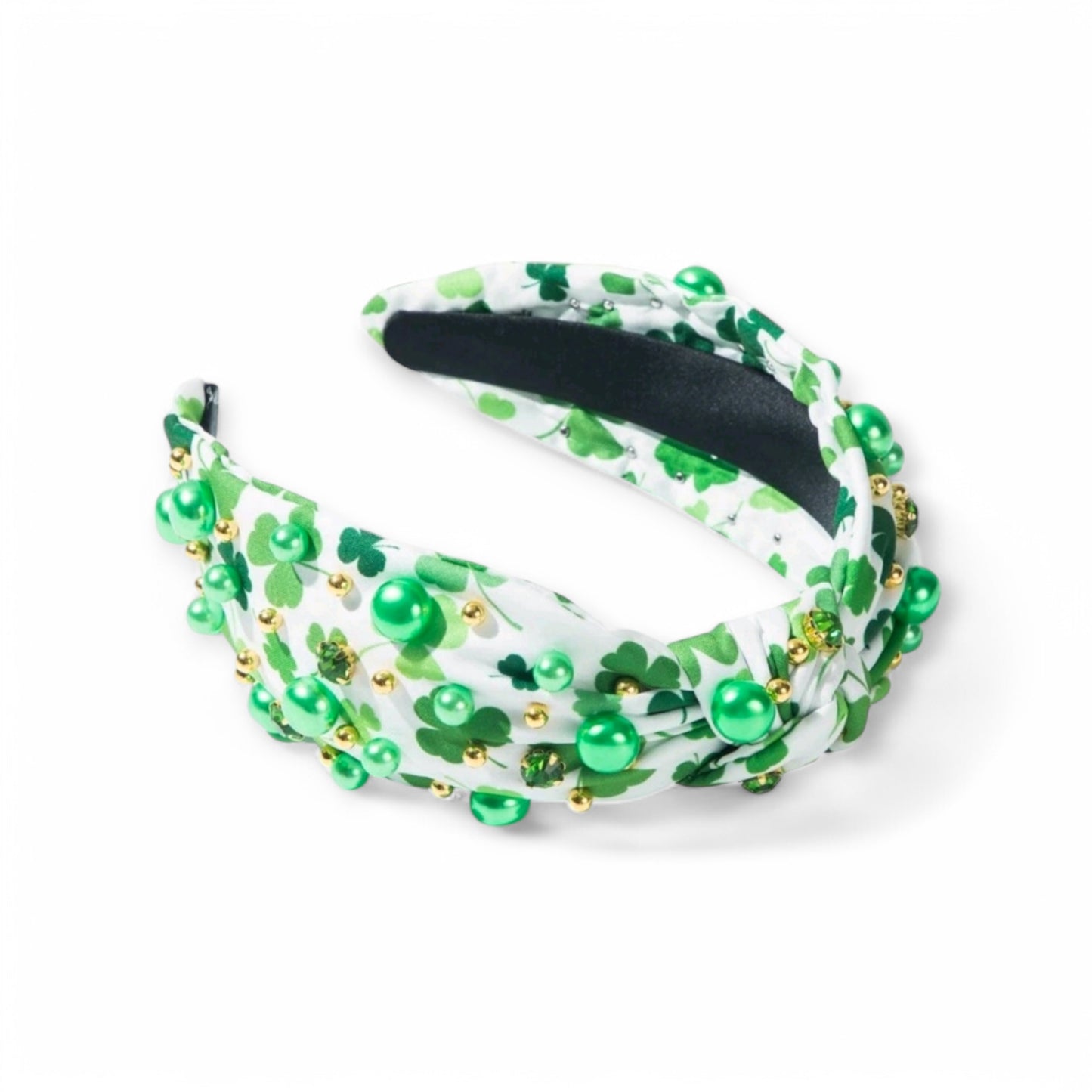 Shamrock and Bling Top Knot St Patricks Headband