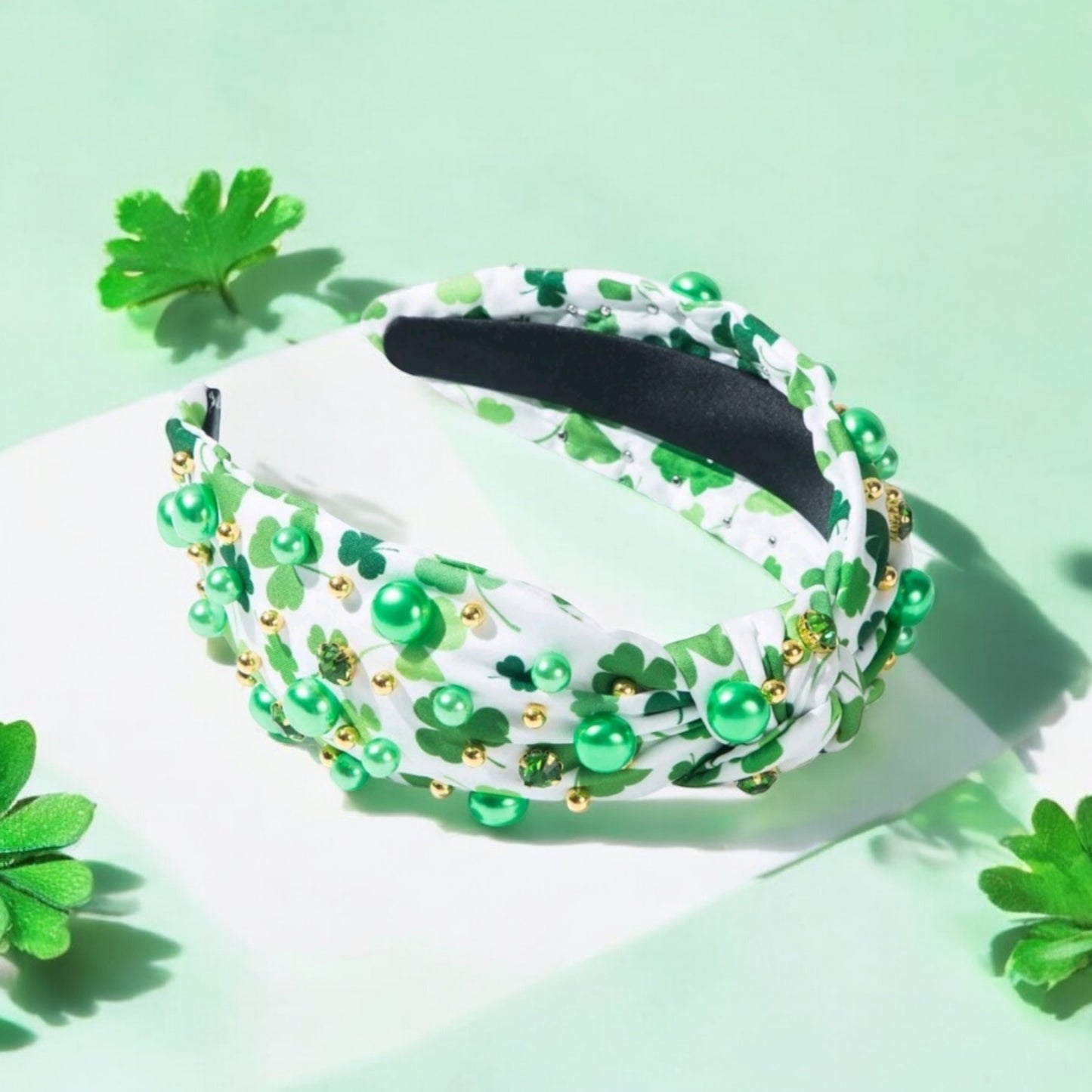 Shamrock and Bling Top Knot St Patricks Headband