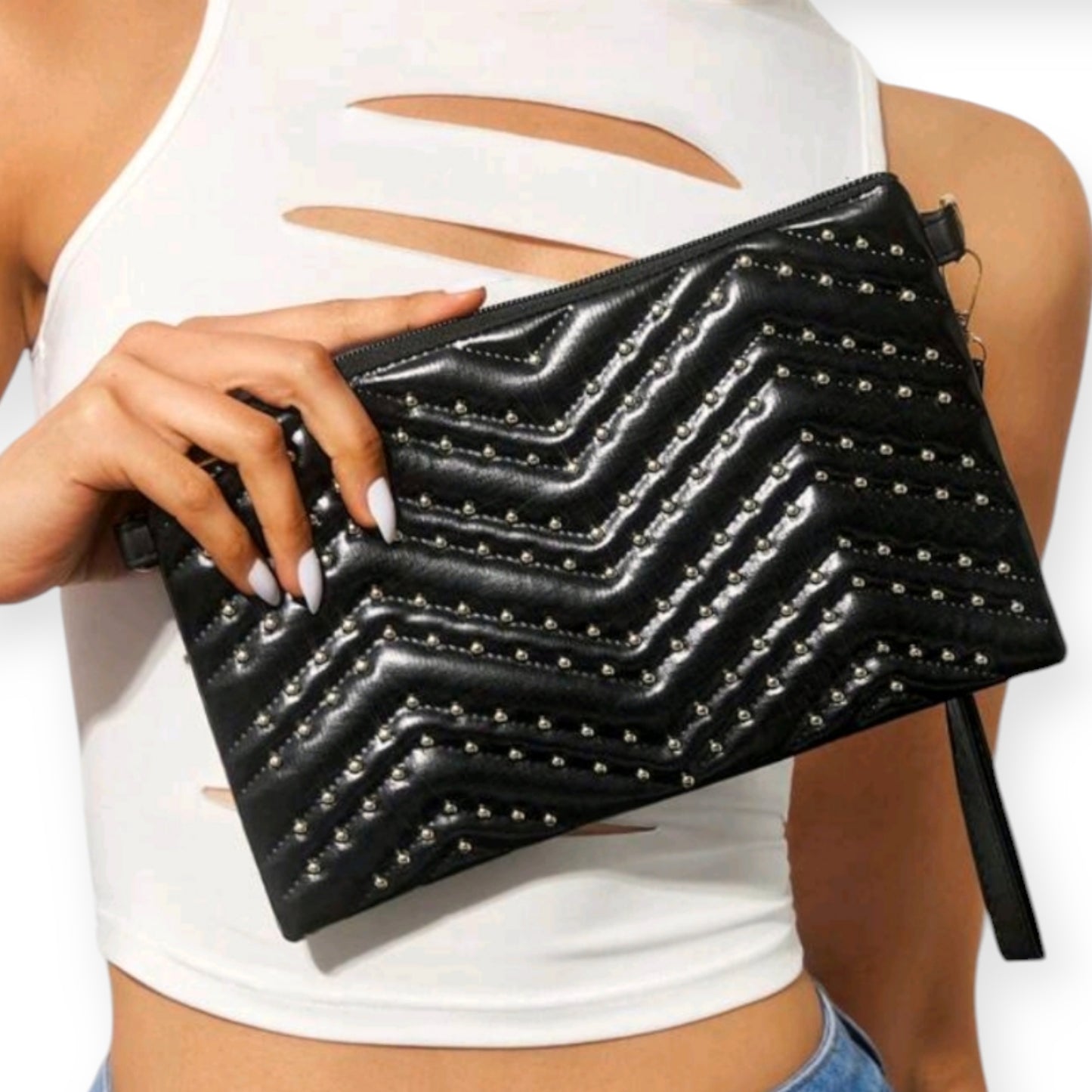 Into The City Studded Wristlet Clutch