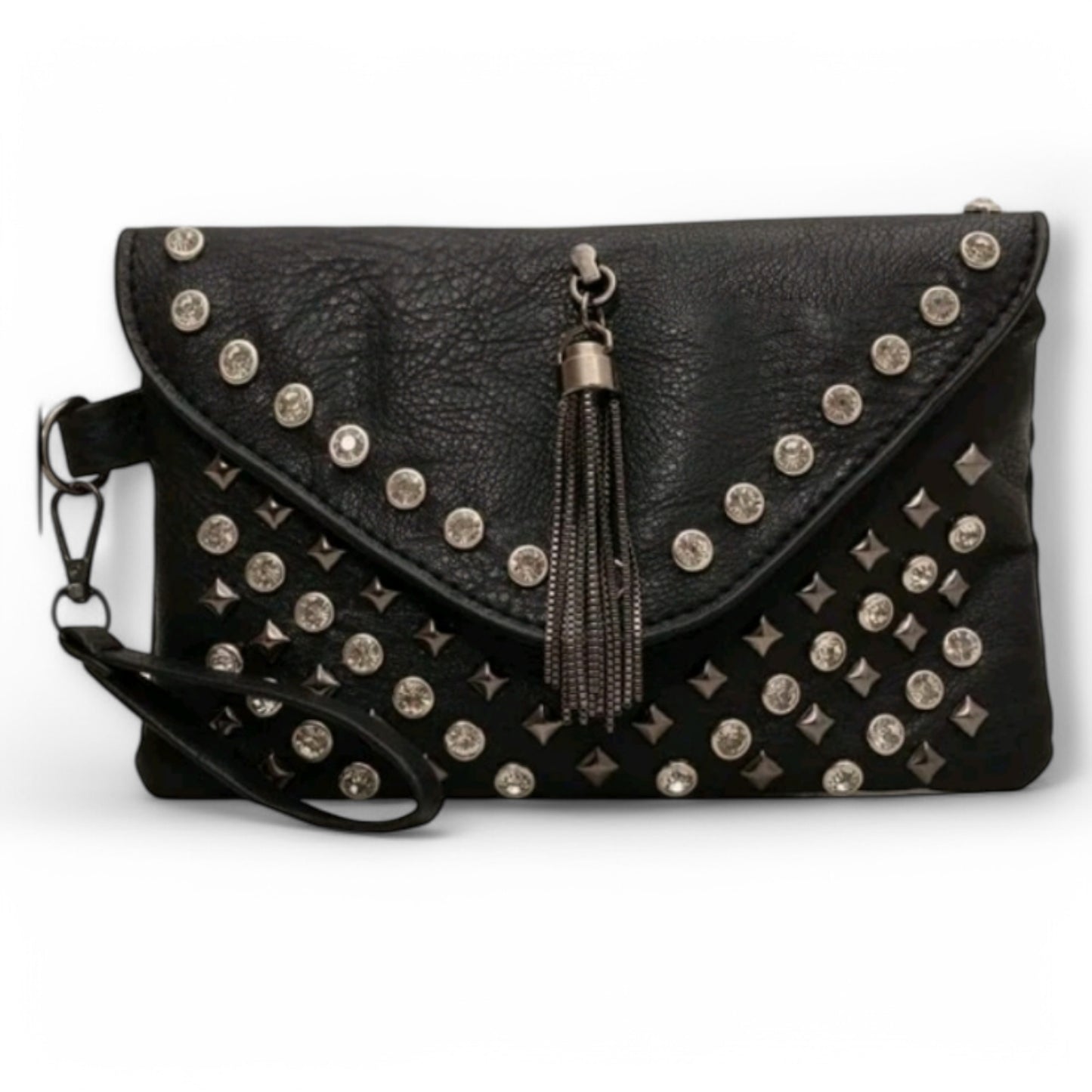 Diva By Night Wristlet Clutch with Stud Decor and Tassel