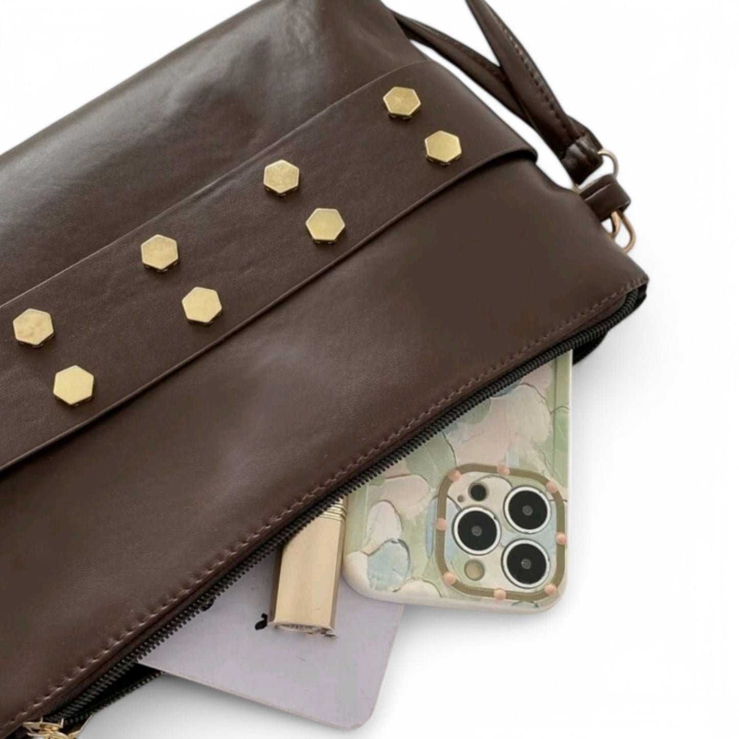 Get Up, Grab It and Go Oversized Studded Wristlet Clutch