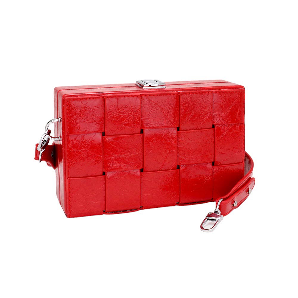 Red clutch bag with a checkered pattern on a white background