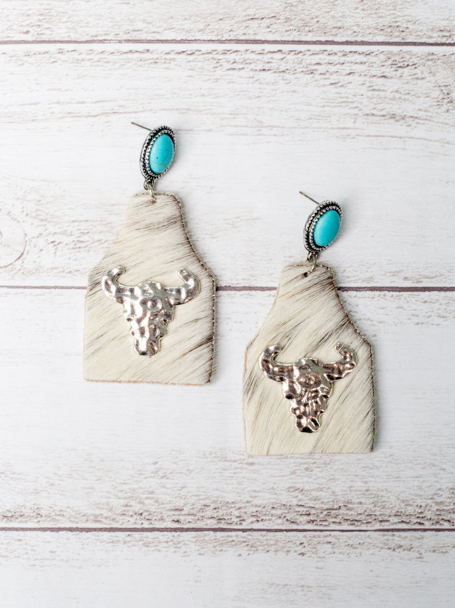 Take A Number Cowboy Cowskull Stud Earrings