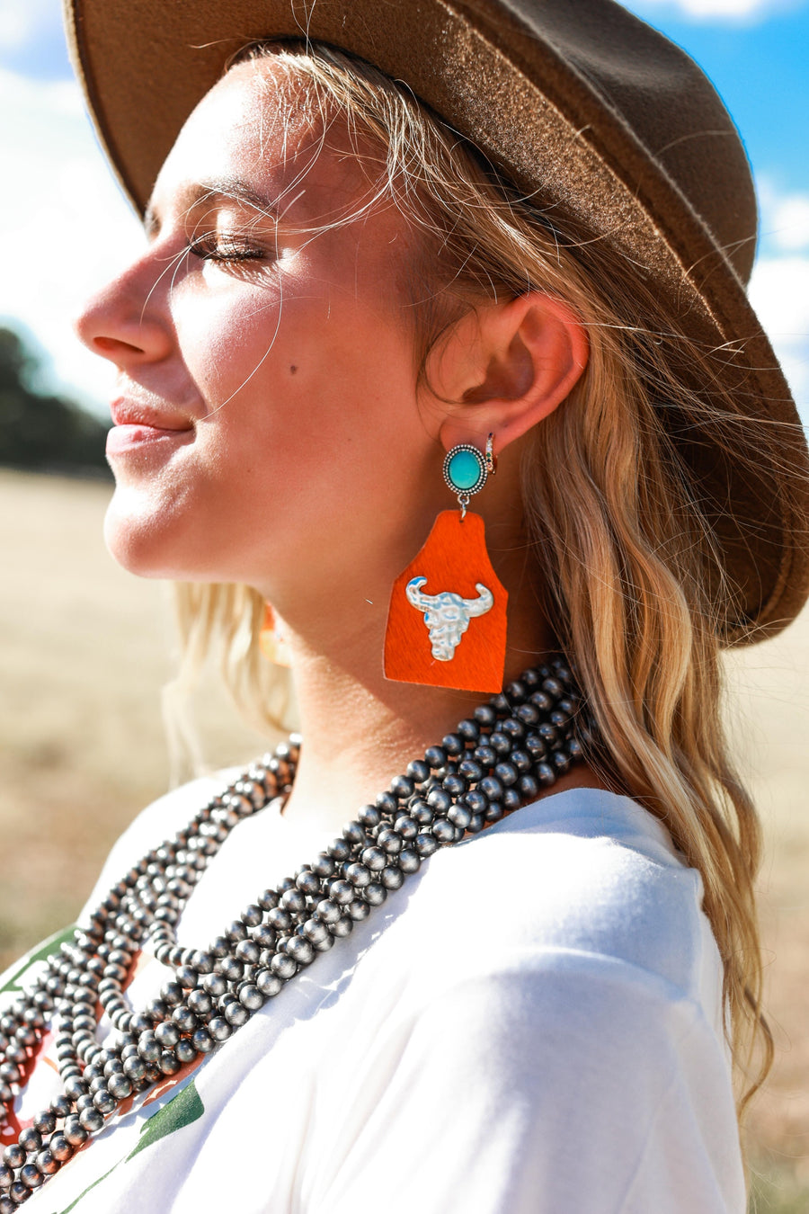 Take A Number Cowboy Cowskull Stud Earrings