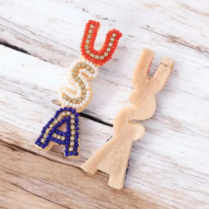 Patriotic For The USA Seed Beed Drop Earrings