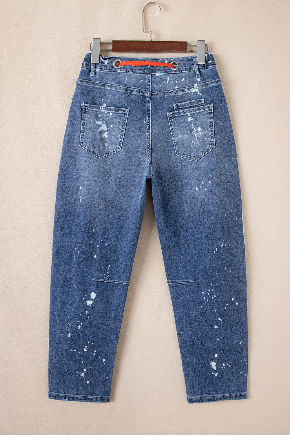 Ripped Splattering Paint Rope Waist Cropped Straight Jeans