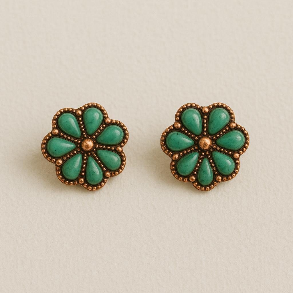 A Beautiful Bloom Western Flower Copper Stud Earrings