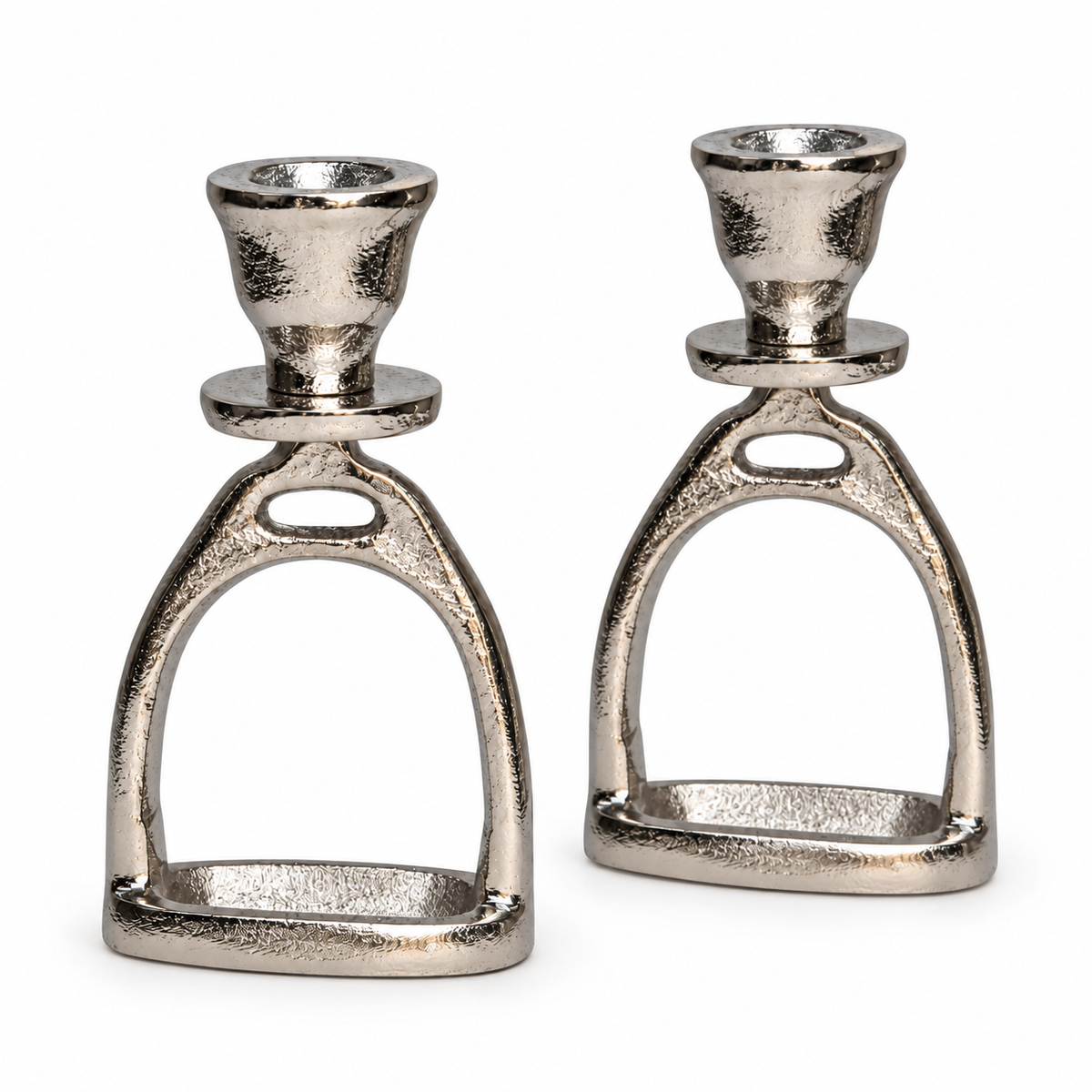 Huntley Equestrian Silver Stirrup Candlestick Holders – Set of 2