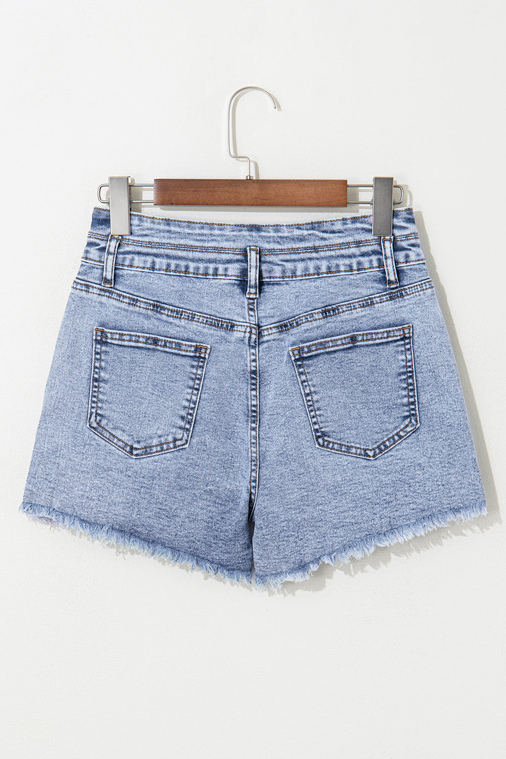 Rhinestone Light Wash Raw Hem High Waist Denim Shorts