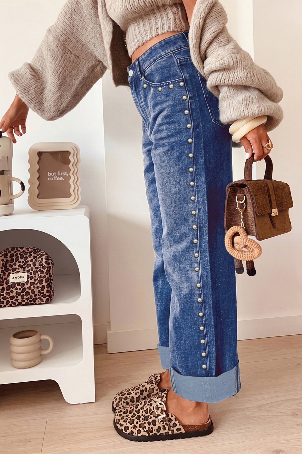 Midnight Row Studded Straight-Leg Jeans