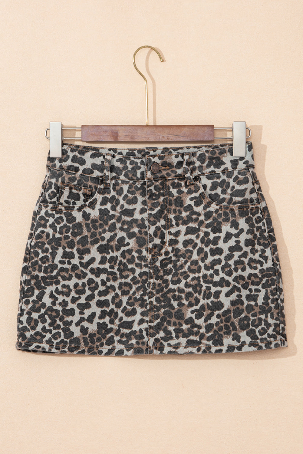 Leopard Denim Mini Skirt