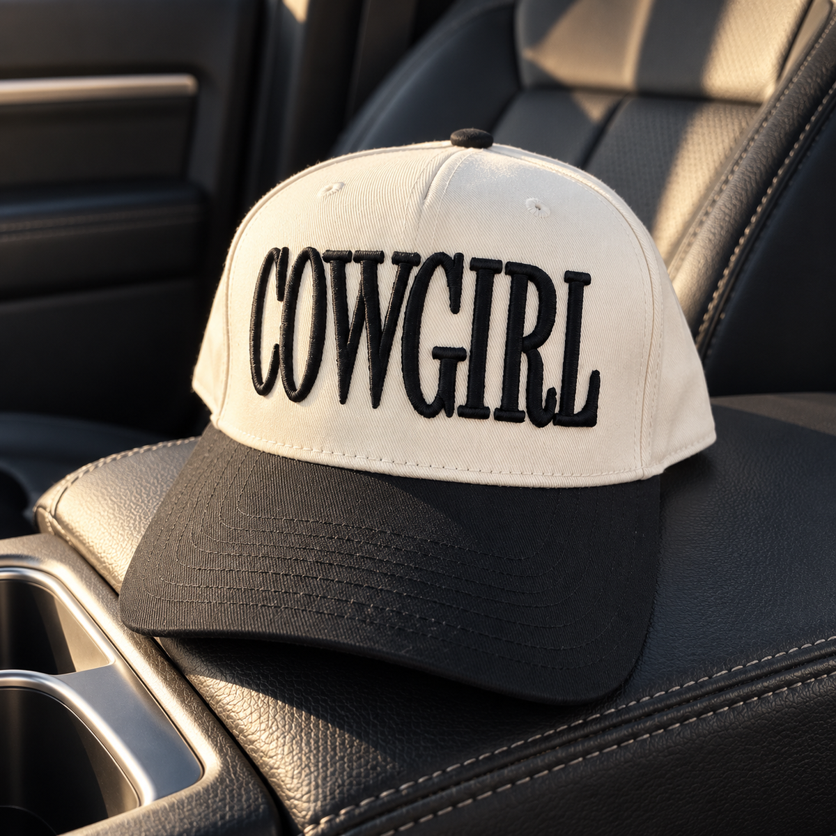 Cowgirl Embroidered Trucker Hat – Black & Neutral