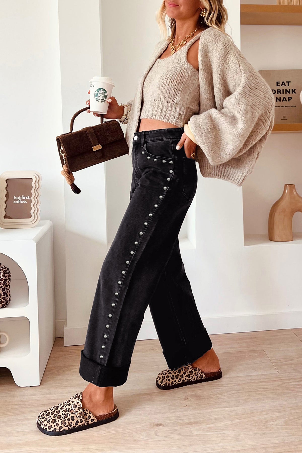 Midnight Row Studded Straight-Leg Jeans