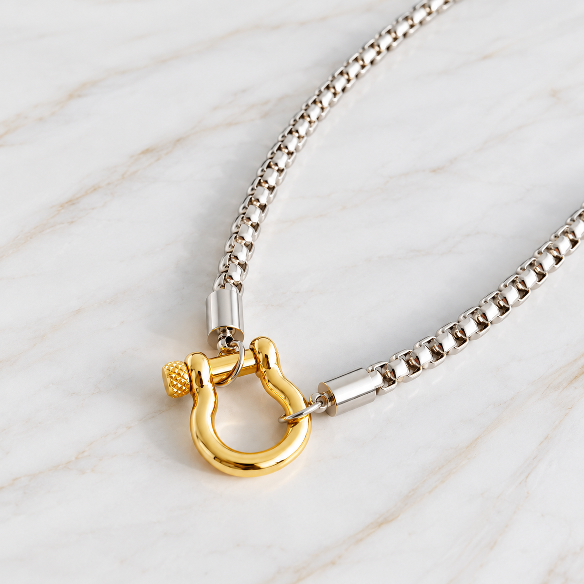 Luxe Two-Tone Screw Clasp Box Chain Necklace