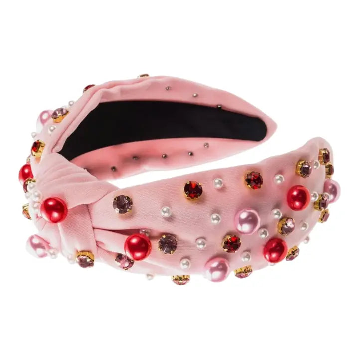 A Love Bomb Top Knot Faux Pearl and Rhinestone Headband