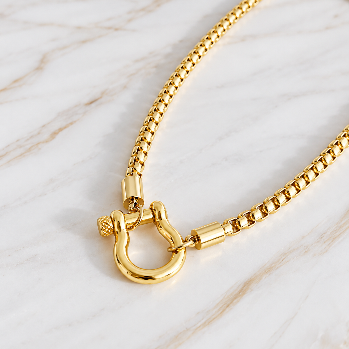 Luxe Two-Tone Screw Clasp Box Chain Necklace