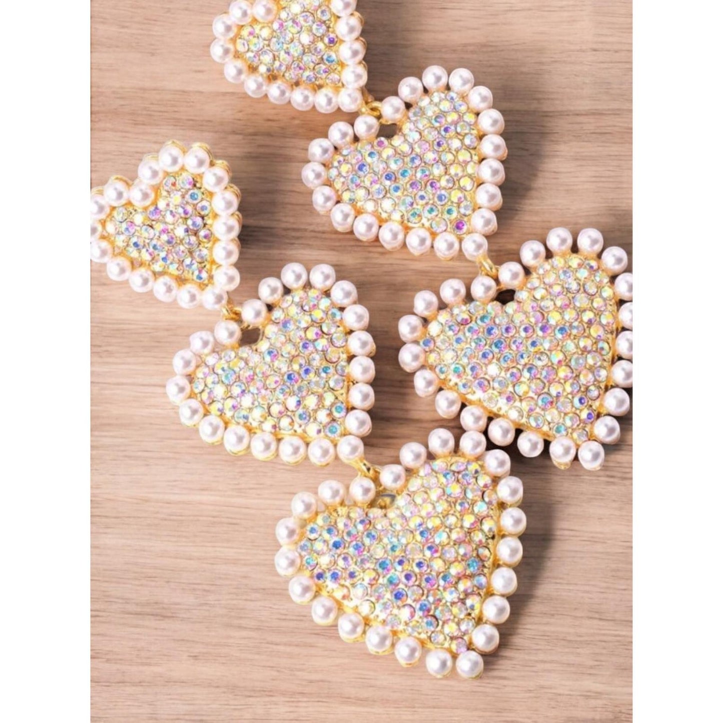 Iridescent Hearts and Pearls Over The Top Glam Earrings