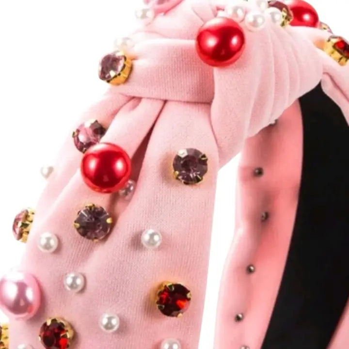 A Love Bomb Top Knot Faux Pearl and Rhinestone Headband