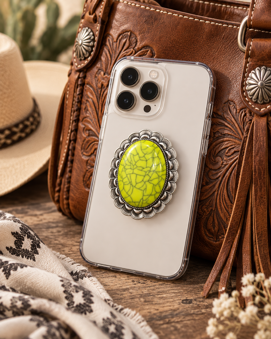 Neon Mesa Chartreuse Western Stone Phone Grip