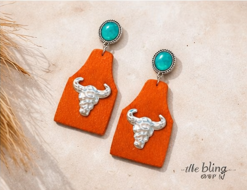 Take A Number Cowboy Cowskull Stud Earrings