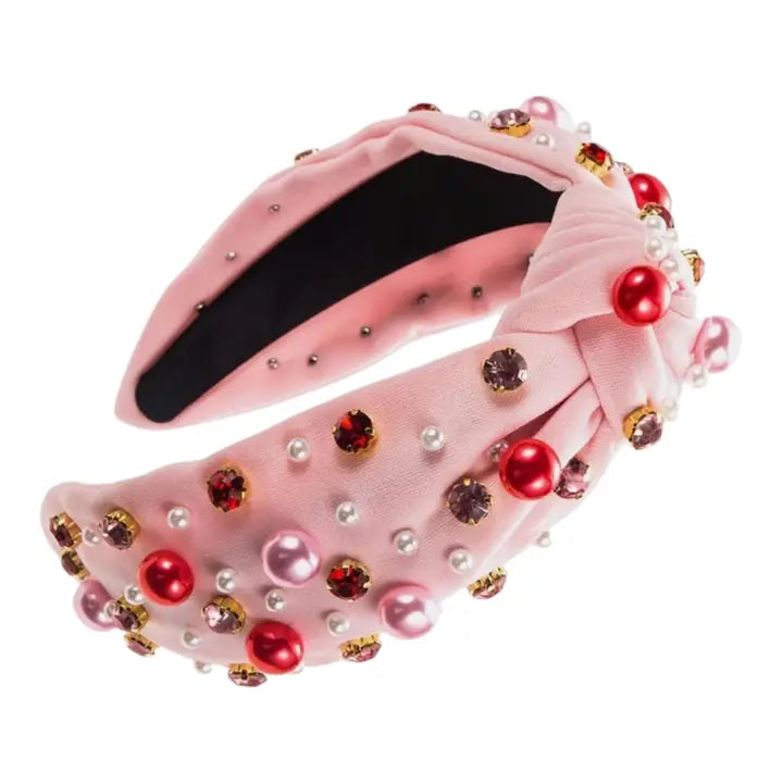 A Love Bomb Top Knot Faux Pearl and Rhinestone Headband