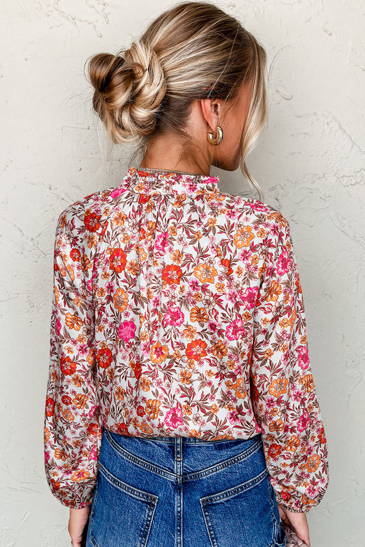 Boho Bloom Tie-Neck Blouse