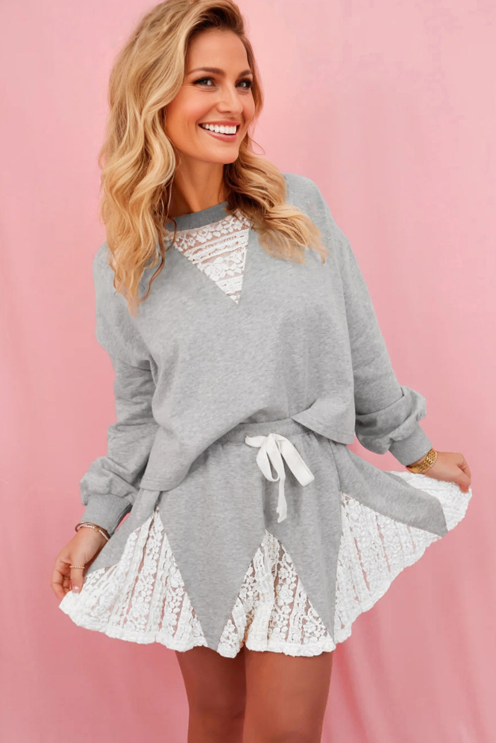 Lace & Grace Patchwork Set | 2-Piece Pullover & Skort Outfit