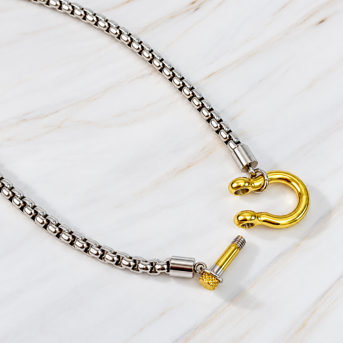 Luxe Two-Tone Screw Clasp Box Chain Necklace