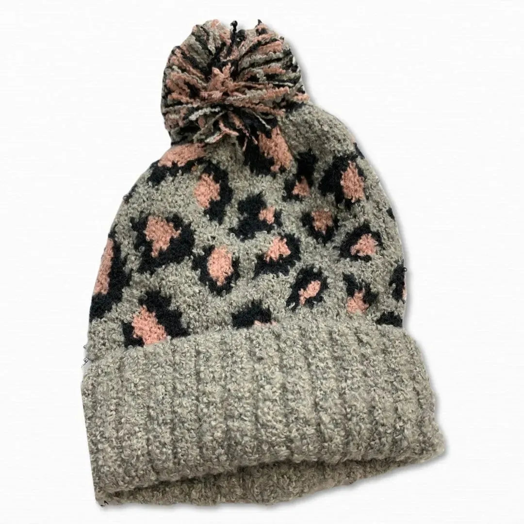 Mommy & Mini Matching Grey and Pink Pom Beanie - The Bling Barn