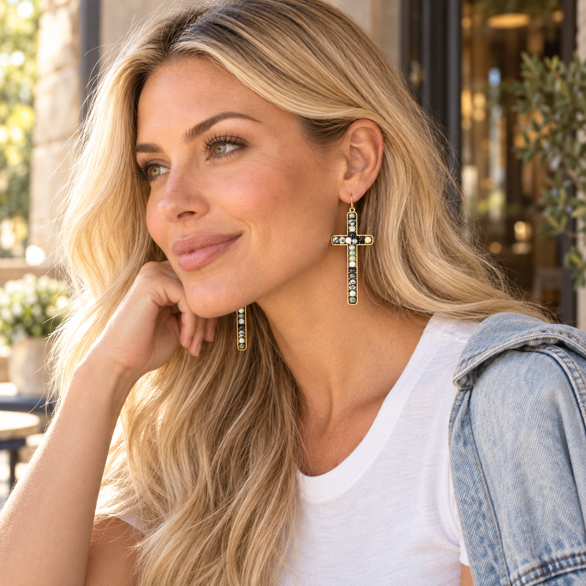 Alix Gray Stone Goldtone Cross Earrings