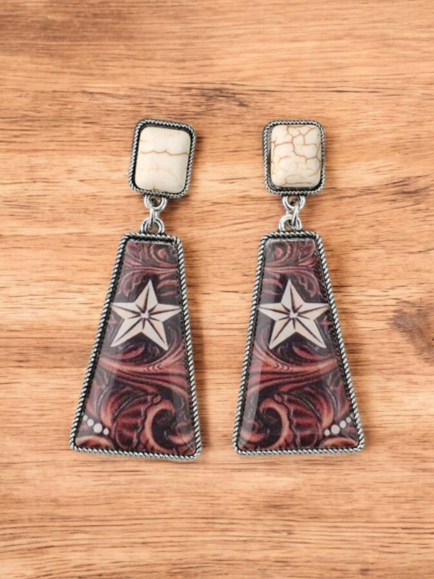 She's A Texas Star Western Fashion Print Earrings