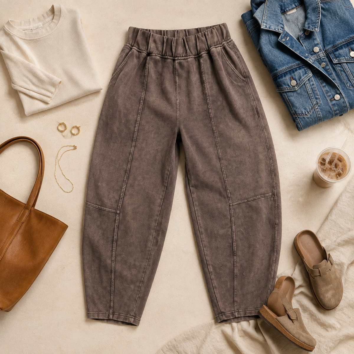 Slow Mornings Coffee Mineral Wash Barrel Pants