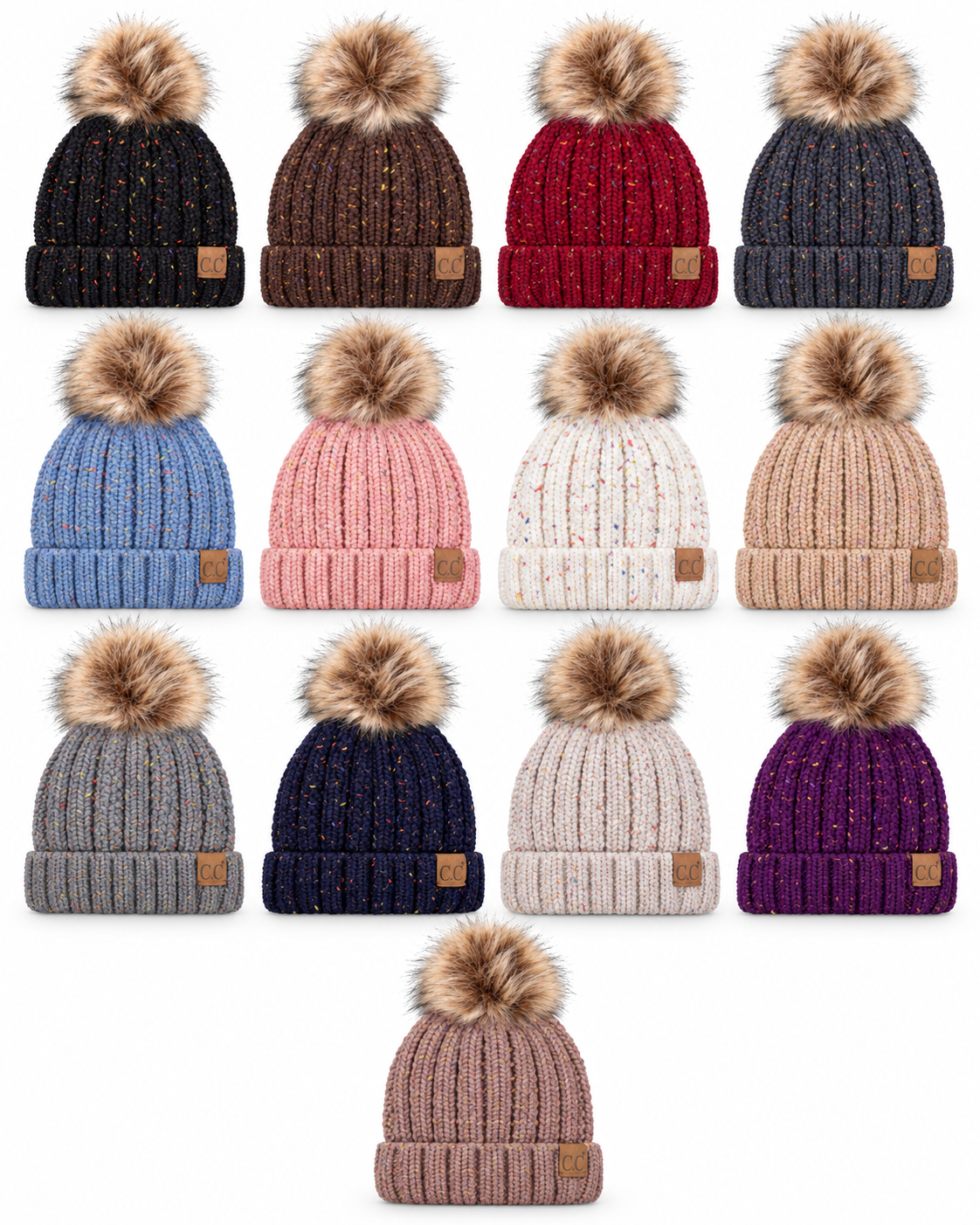 Aspen Confetti Fleece-Lined Pom Beanie
