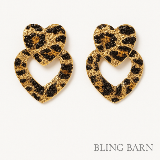 Wild Heart Leopard Drop Earrings