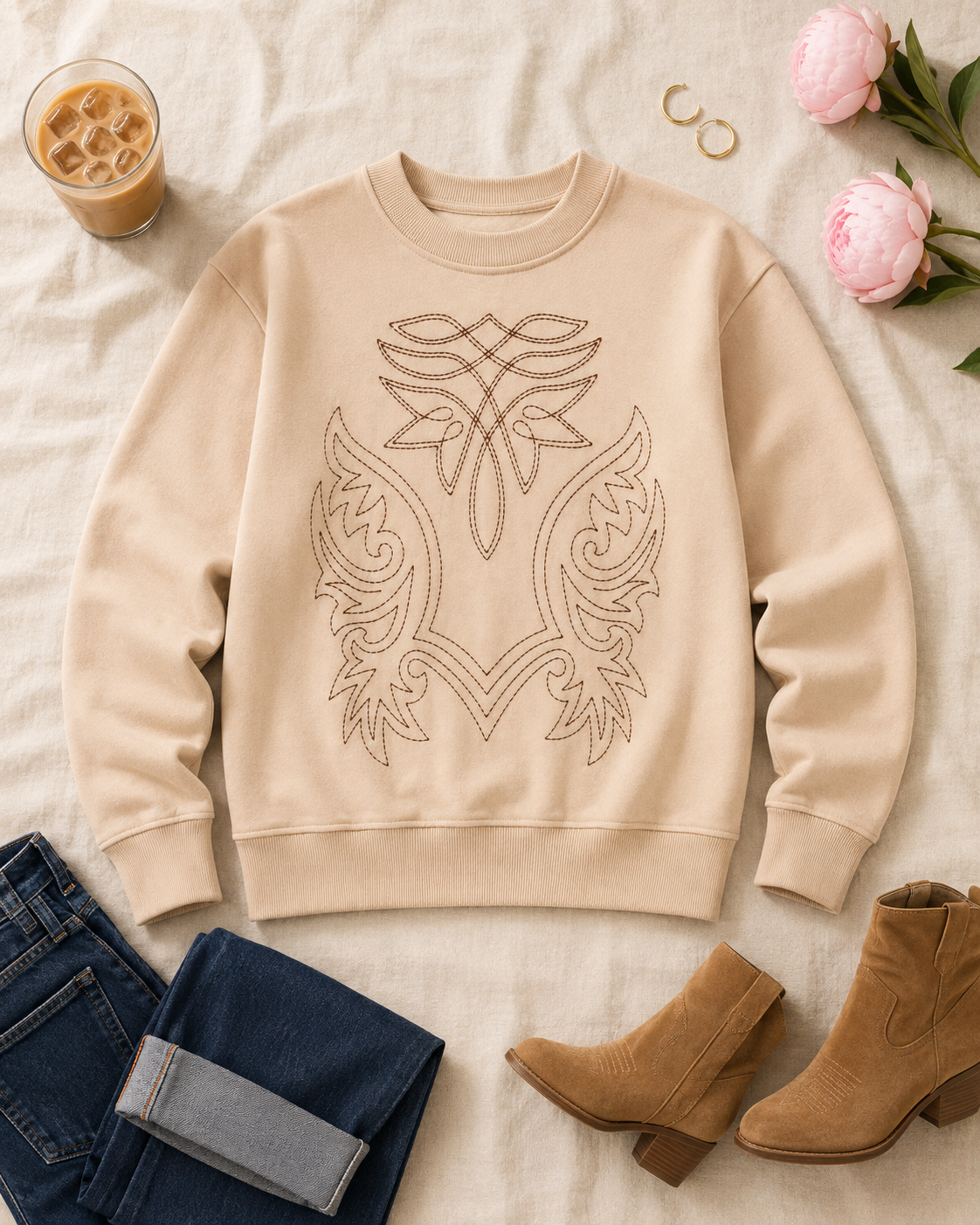 Saddle Stitch Western Embroidered Sweatshirt