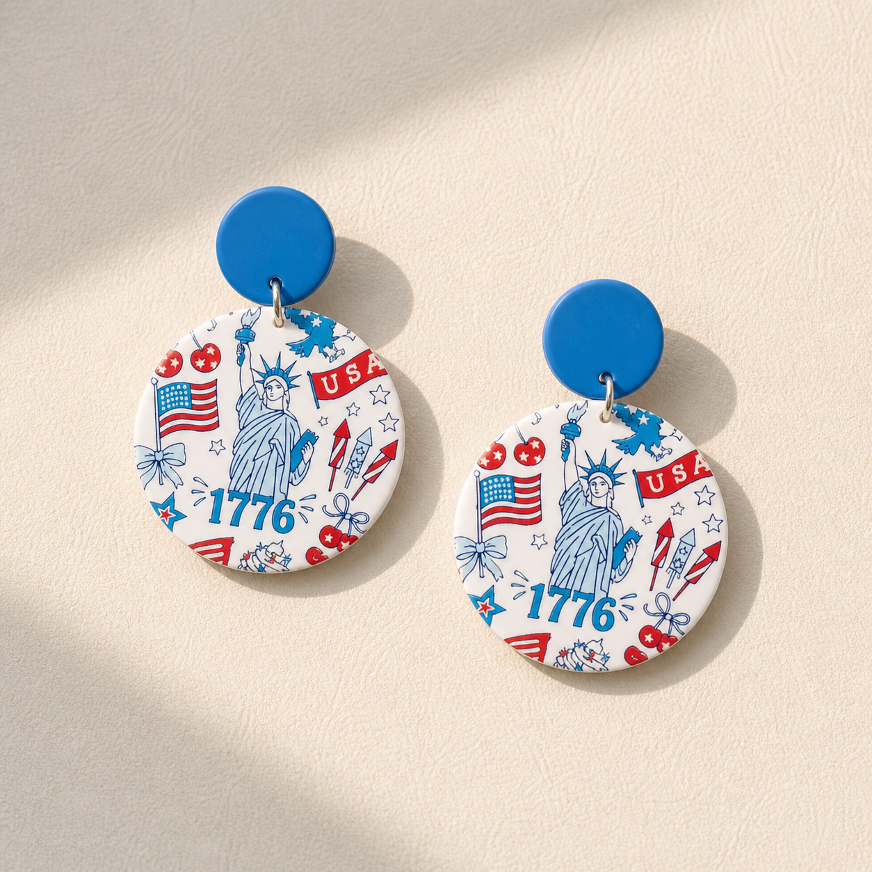 Firecracker Babe Red White Blue Statement Earrings – Patriotic Western Cowgirl Dangle Earrings, 4th of July Outfit Jewelry