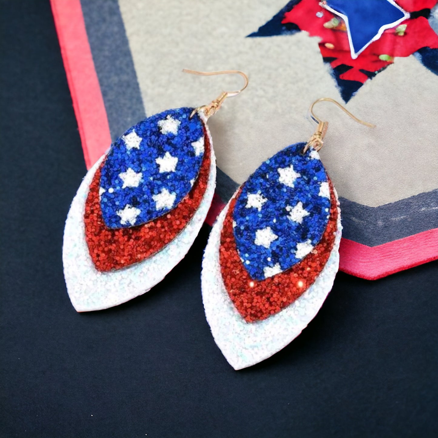 Patriotic Shimmer Star Drop Earrings