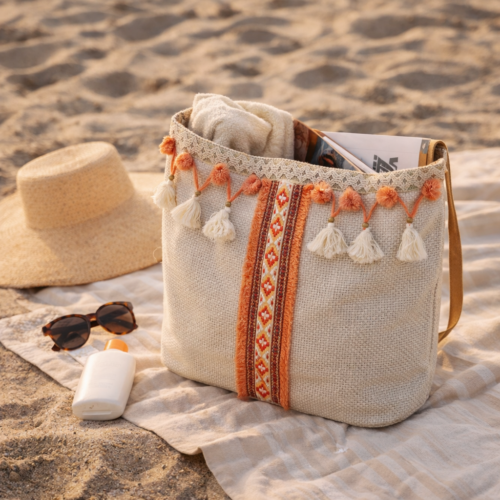 Coastal Cowgirl Coral Tassel Carryall Tote Lined Zipper Boho Western Bag