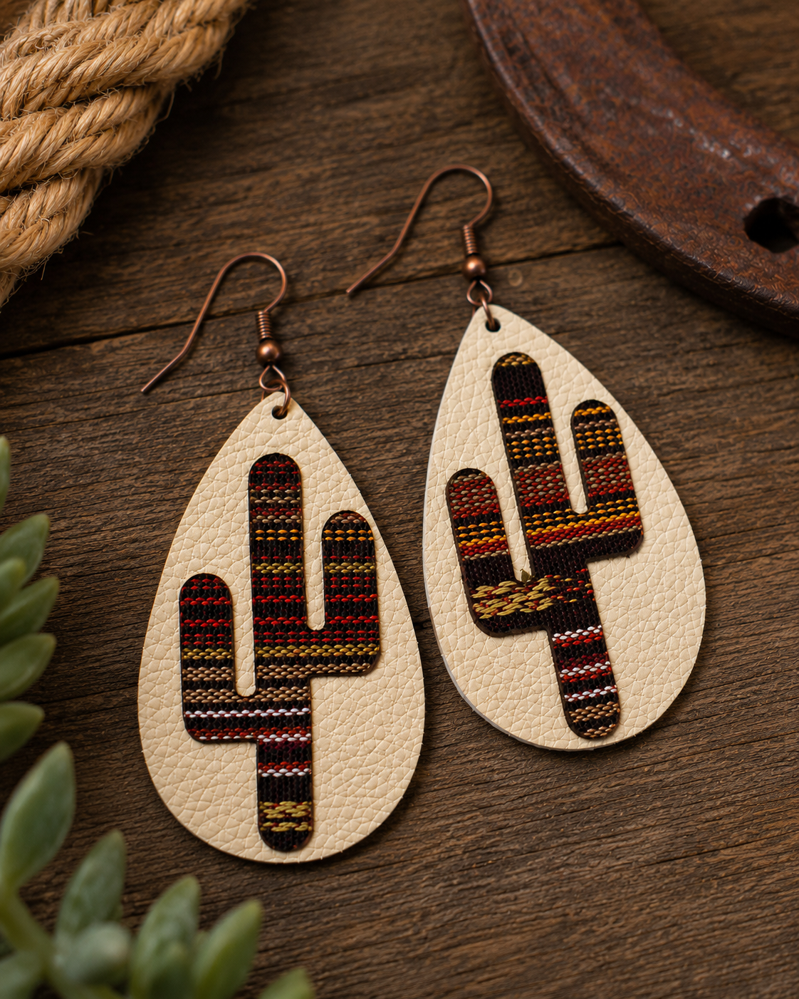 Desert Trail Cactus Leather Earrings
