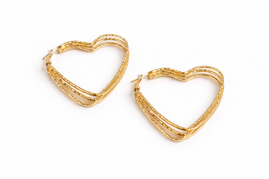Golden Drift Chain Heart Hoops