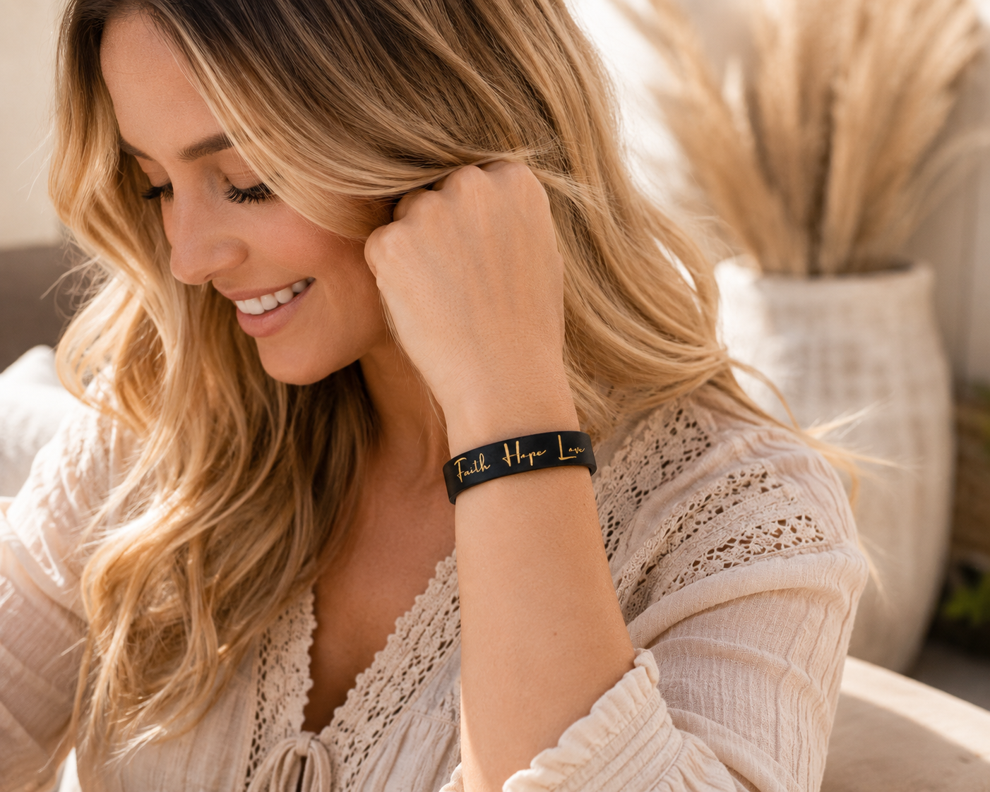 Faith Hope Love Leather Snap Bracelet | Black Faux Leather Inspirational Cuff