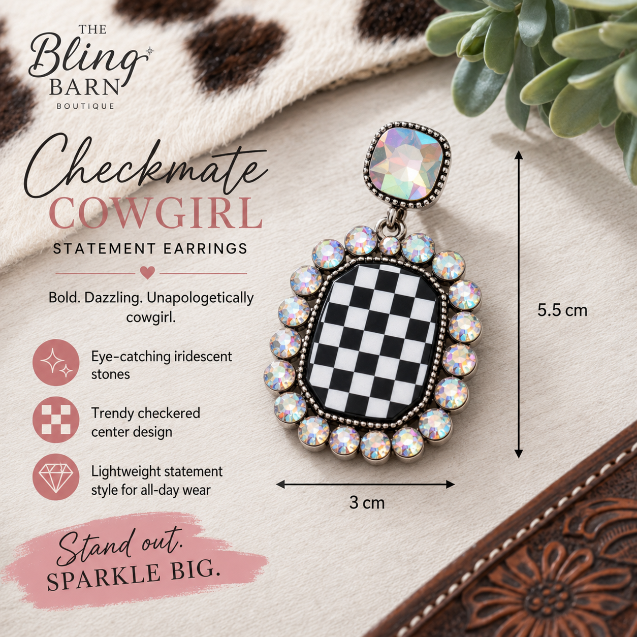 Checkmate Cowgirl Statement Earrings